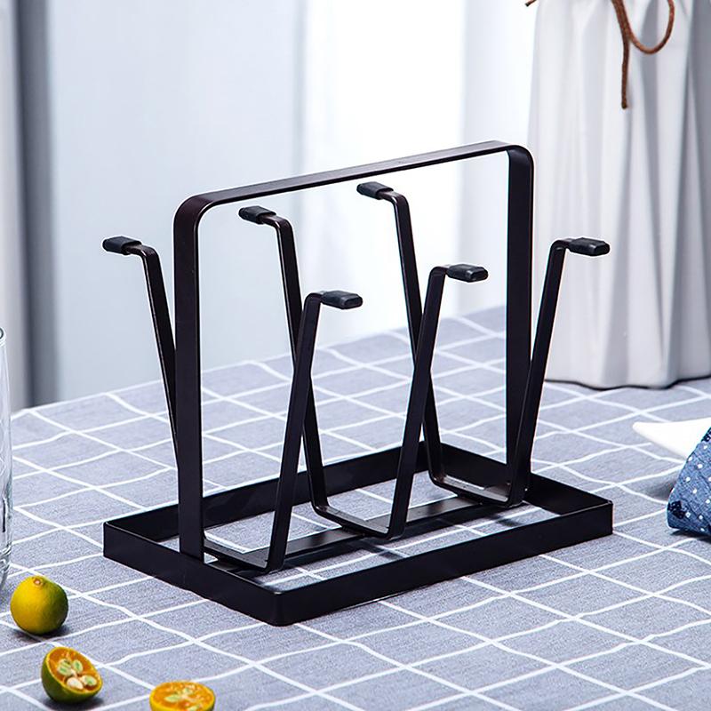 Steel Bottle Cup Hanging Drying Rack 6 Hook Organizer For Drinking Glass Containers With Protective Rubber Ends Hooks