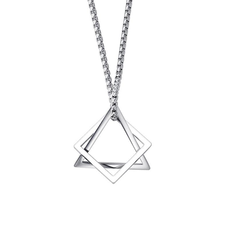 Geometric Triangle Square Combination Titanium Steel Hip-Hop Necklace Men'S Trendy Handsome Soil Cool Simple Pendant Accessories