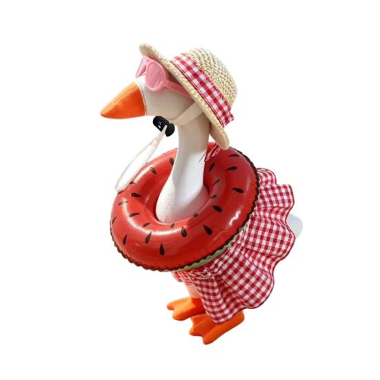 Bikini Desk Goose Outfit, 7 Inch Mini Goose Bikini Costume with Straw Hat, Sunglasses, Swim Ring for Summer Hawaiian Party Table Decor красный