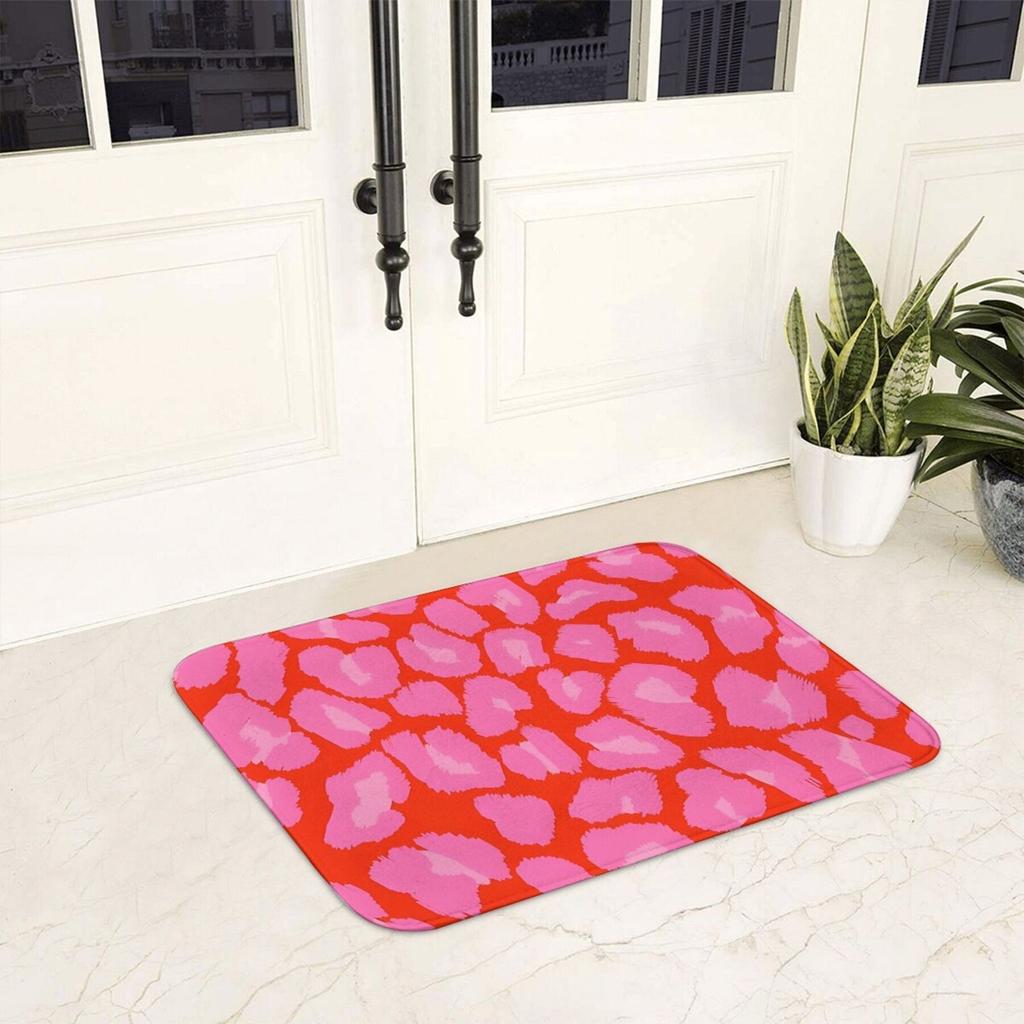 1PC Pink Leopard Pattern Kitchen Rug Non-Slip Door Mats Pop Design Bathroom Rug Bath Mat Carpet for Home Sink Laundry Decor