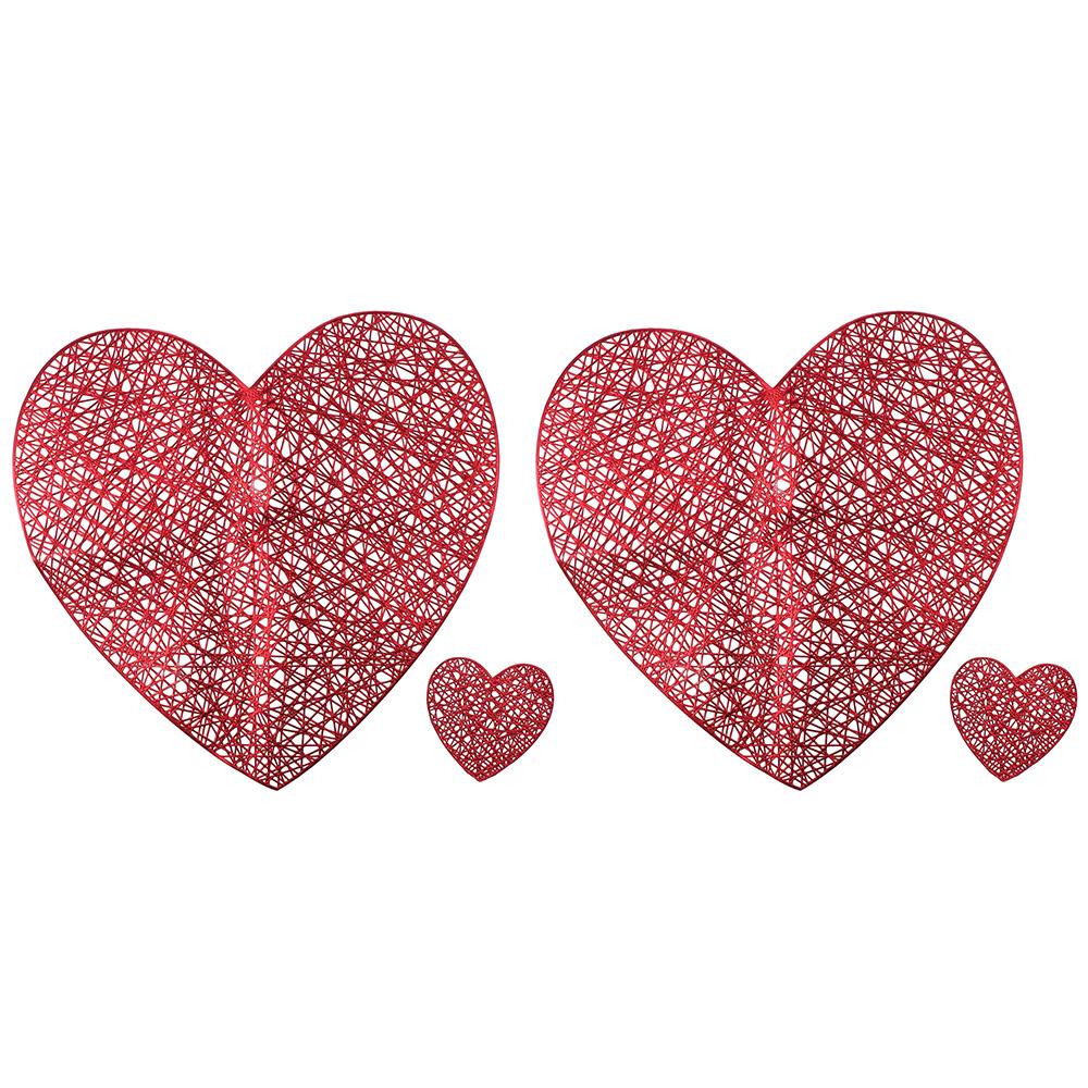 

4 шт.: золотой/серебристый/розовое золото/красный полый коврик для еды в форме сердца, противоскользящая подставка для кофе для комнаты