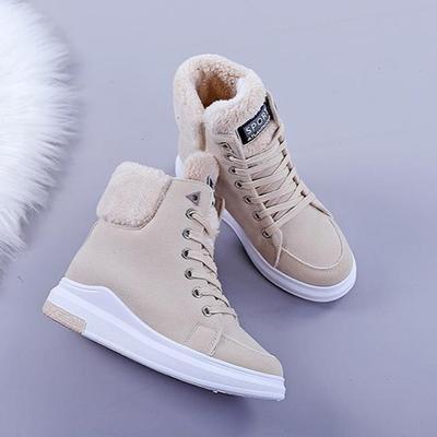 Buty śnieżne damskie zimowe bawełniane buty flokowane grube dno studenckie ciepłe martinki do połowy łydki krótkie buty czysty kolor skórzany materiał