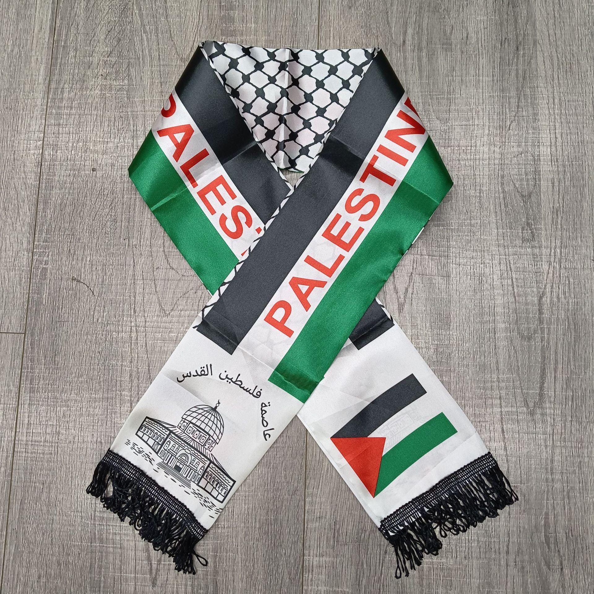Aerlxemrbrae Palestine flag Custom Scarf palestine national day 14*130cm Scarf Printing Satin Palestinian Flag Scarf 14 X 135cm