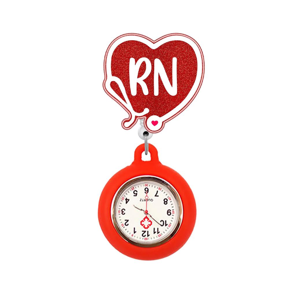 Retractable RN Nurse Watch for Women Cute Heart Shaped Retractable Badge Reel Clip On Pocket Watch for Nurses Medical Staff
