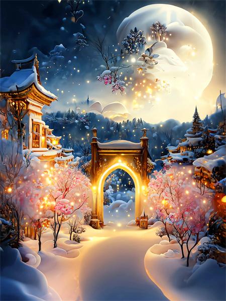 Full Square/round Diy Diamond Painting Moon Castle Home Decor Embroidery Mosaic Winter House Landscape Wall Sticker