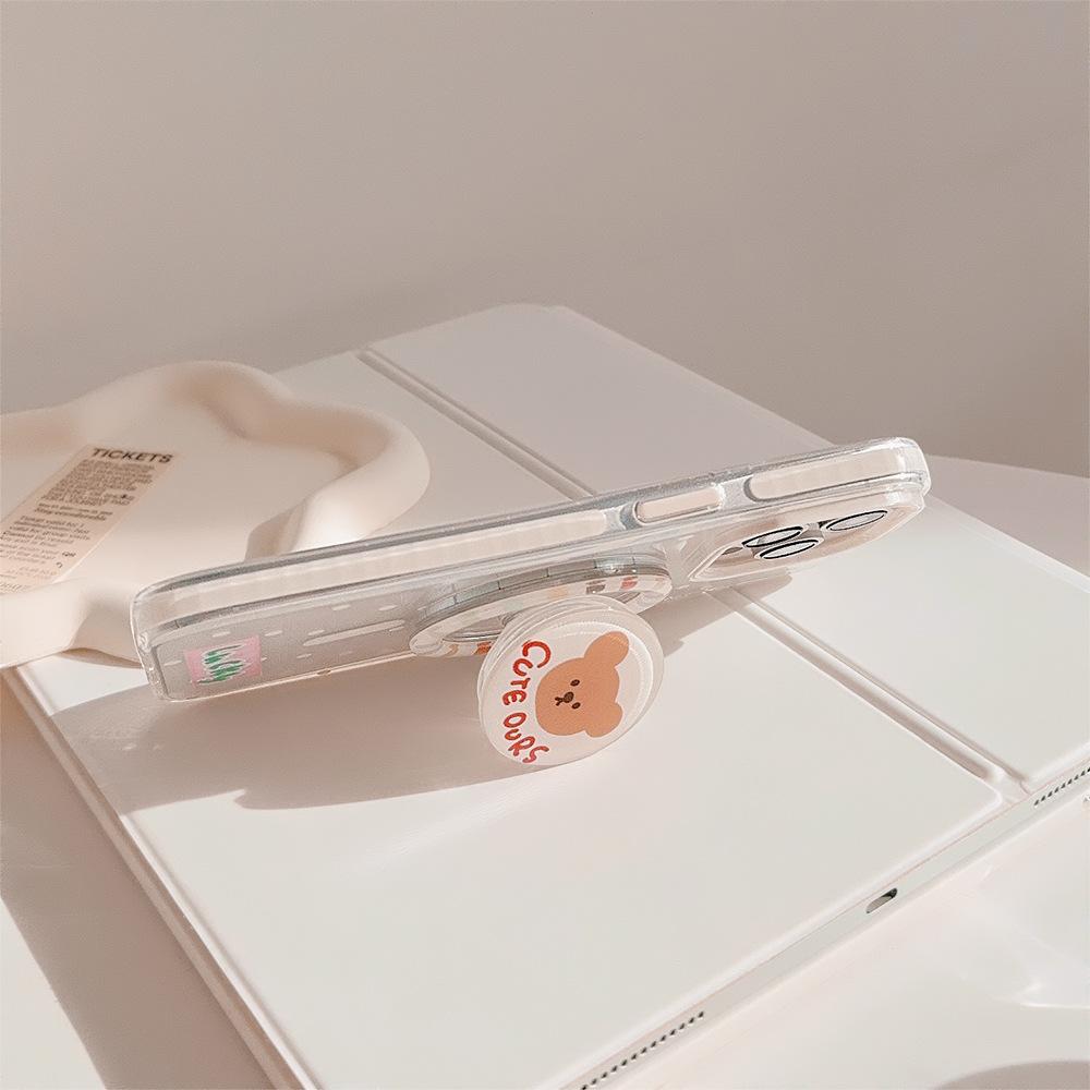 Polka Dot Bear Magnetic Snap Holder 15Promax Transparent IPhone Case 16 Applicable To 13 Anti Fall 12 Cute 11