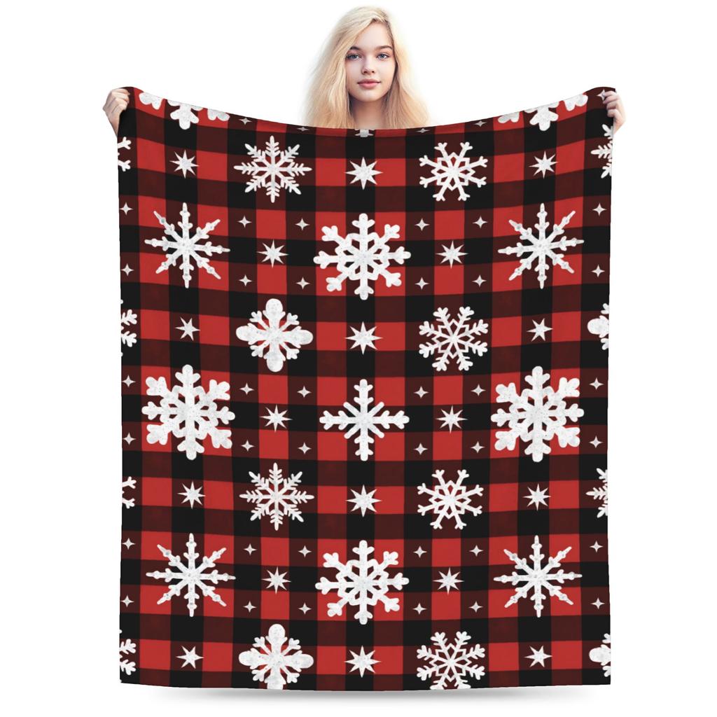 Winter Snowflakes Christmas Santa Claus Checkered Snow Blanket Ultra-Soft Flannel Throw Blankets Comfortable Bedding Throws