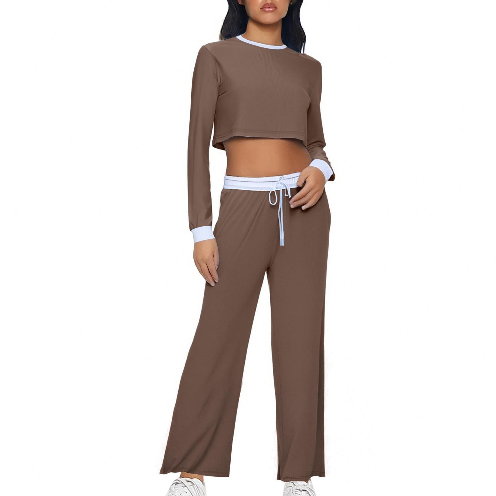 

Женские осенние комплекты из двух частей: топы с длинными рукавами, футболки, широкие брюки, комплекты XXL хаки