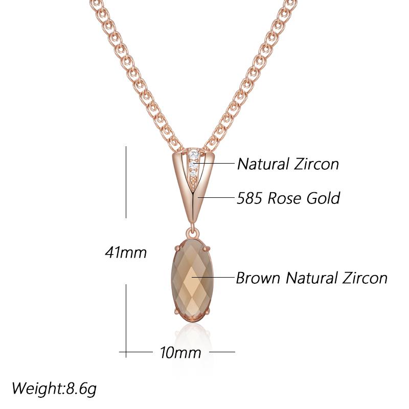Round Light Brown Natural Zircon Pendant Necklace For Women Simple Rose Gold Color High Quality Daily Jewelry