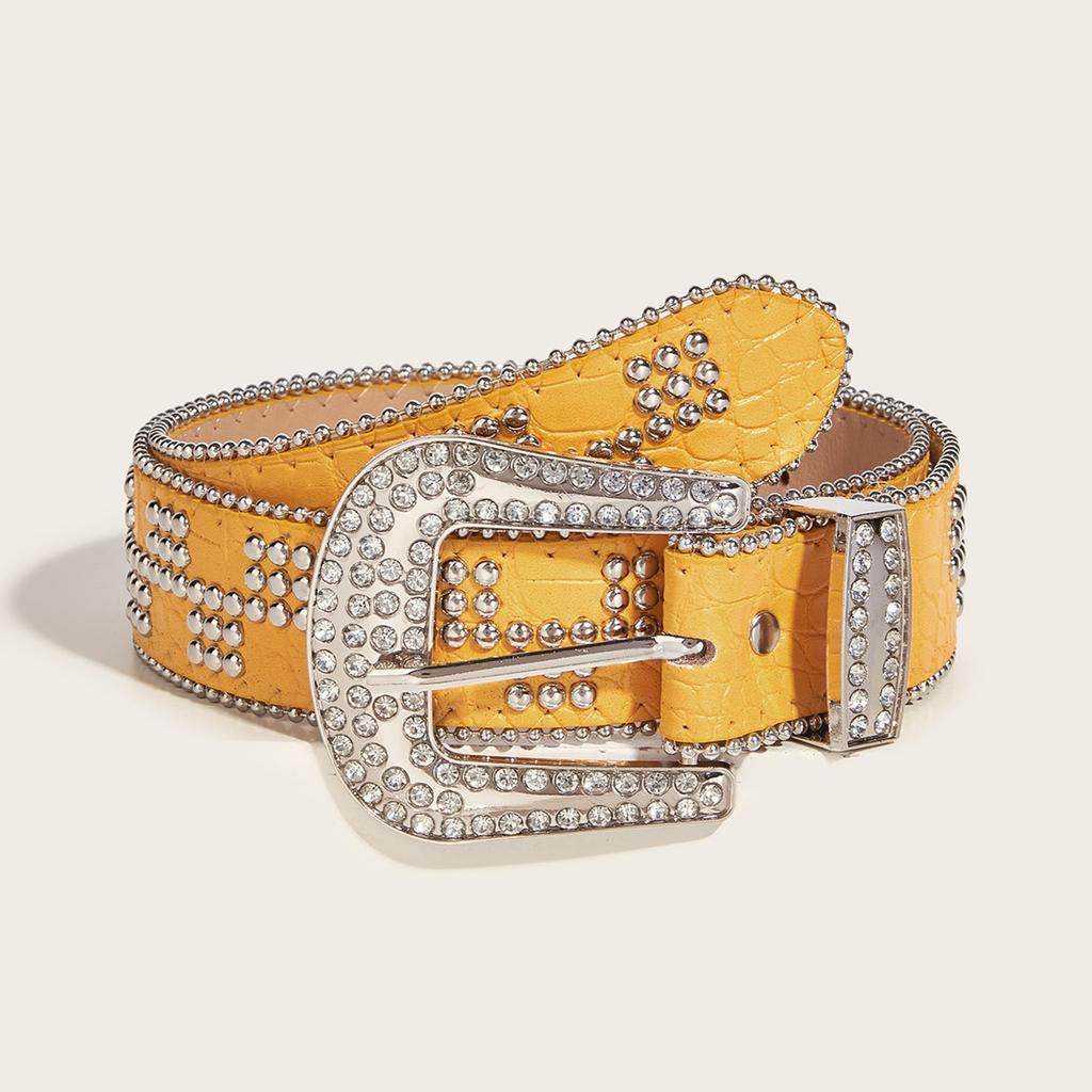Western Rivet Studded Belt for Women with Beaded Trim Cowgirl Belt for Jeans Pants Girl Belt Decorative Waistband