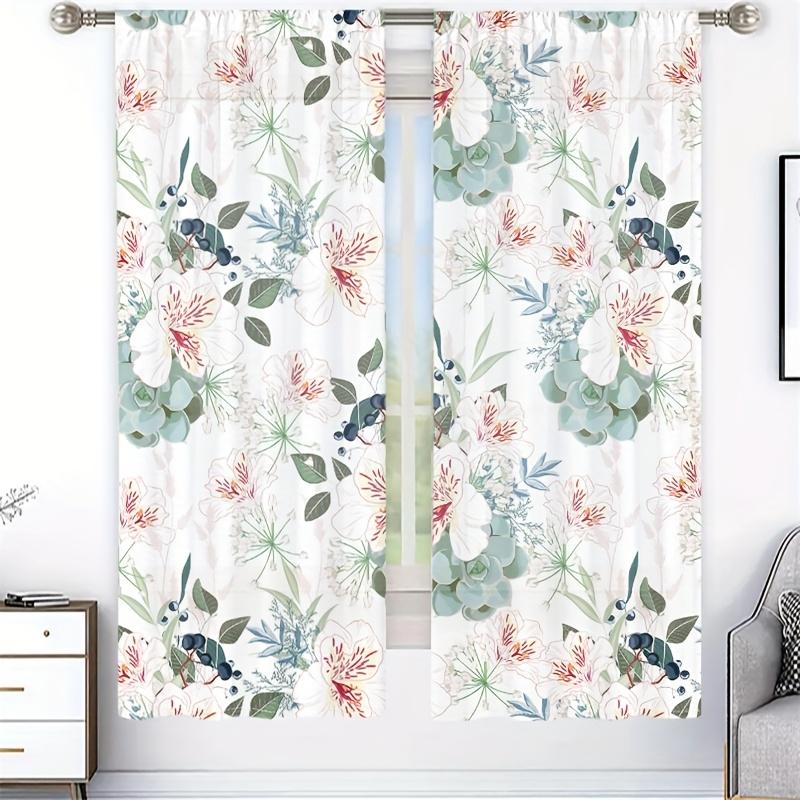 2pc Nordic style floral pattern curtains   polyester fabric   machine washable   suitable for bedroom and living room decoration