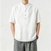 Mens Chinese Style Cotton Linen Stand Collar Short Sleeve Shirt