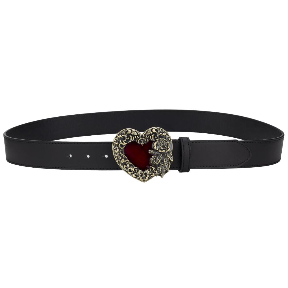 Fashion Belt Love Heart Metal Buckle Red Heart Rose Flower Design Punk Rock Belts Women Decorative Waistband Hip Hop