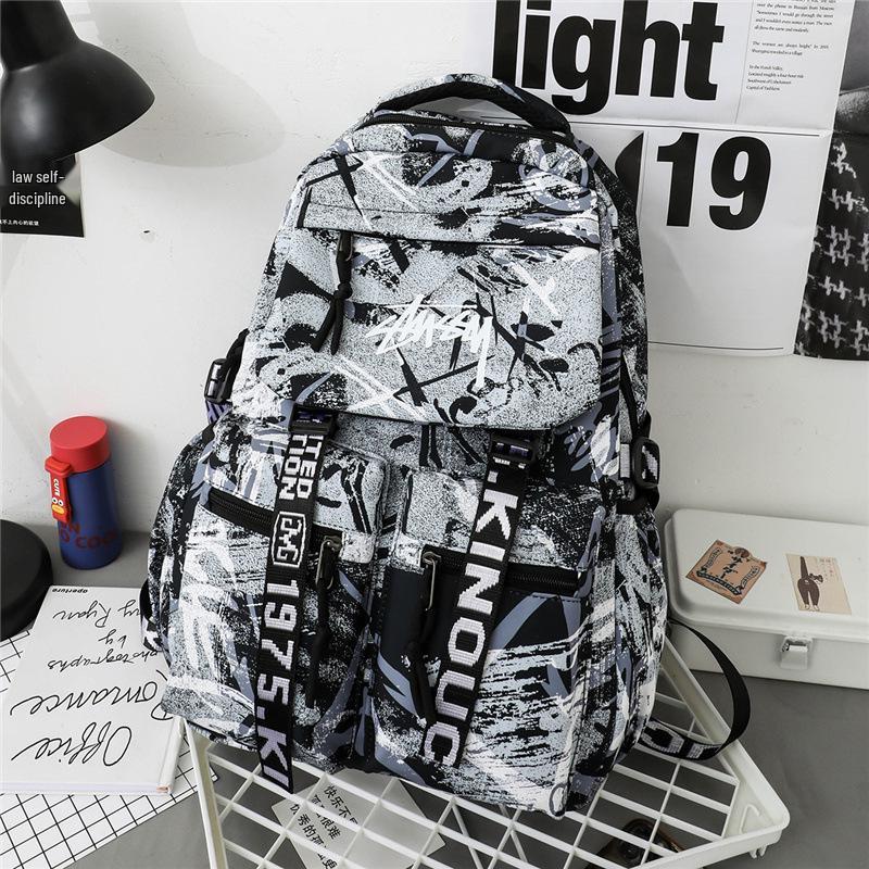 Spot Graffiti Streetwear Lightweight Backpack for Students & Casual Use