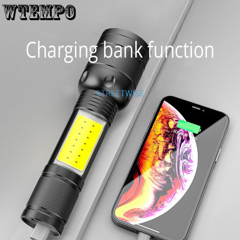 Multifunctional Flashlight Outdoor Led Lighting Portable Home Cob Side Light Usb Rechargeable Strong Light Flashlight