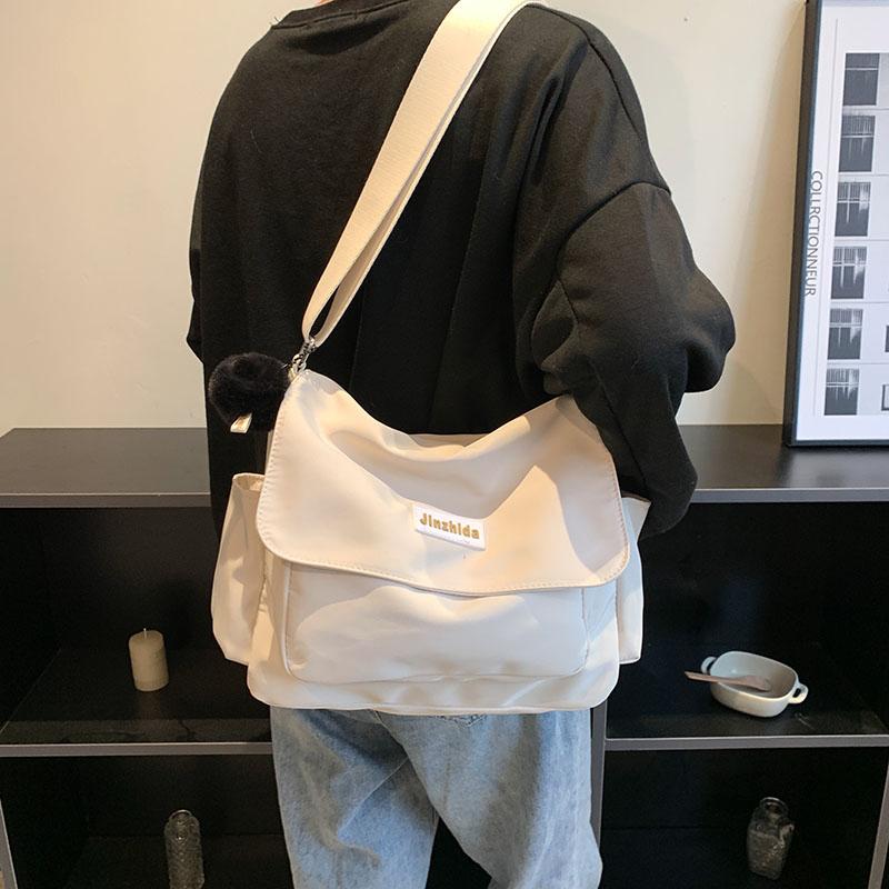Simple School Student Shoulder Bag Nylon Handbags Solid Color Leisure Large Capacity Messenger Bag Male Female Tote Bag Satchels