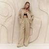 Cotton Long Sleeve Shirt Wide Leg Pants Set Solid Color Casual Womens Street Style Outfit