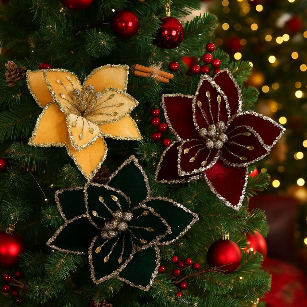 Simulation Artificial Flower 26cm Poinsettia Flower Xmas Tree Pendants  Christmas Celebration