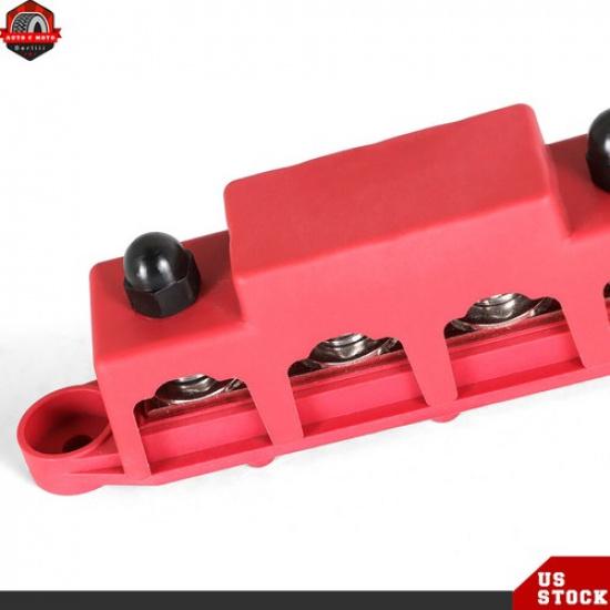 5/16" Red 4 Post Busbar Bus Bar Power Distribution Block 12V 250A With Cover