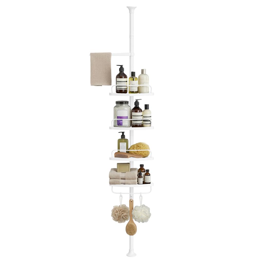 SONGMICS 4-Tier Shower Caddy, Corner Bathroom Shower Shelf, with Towel Bar, Adjustable Height, Rust-Resistant Steel, White