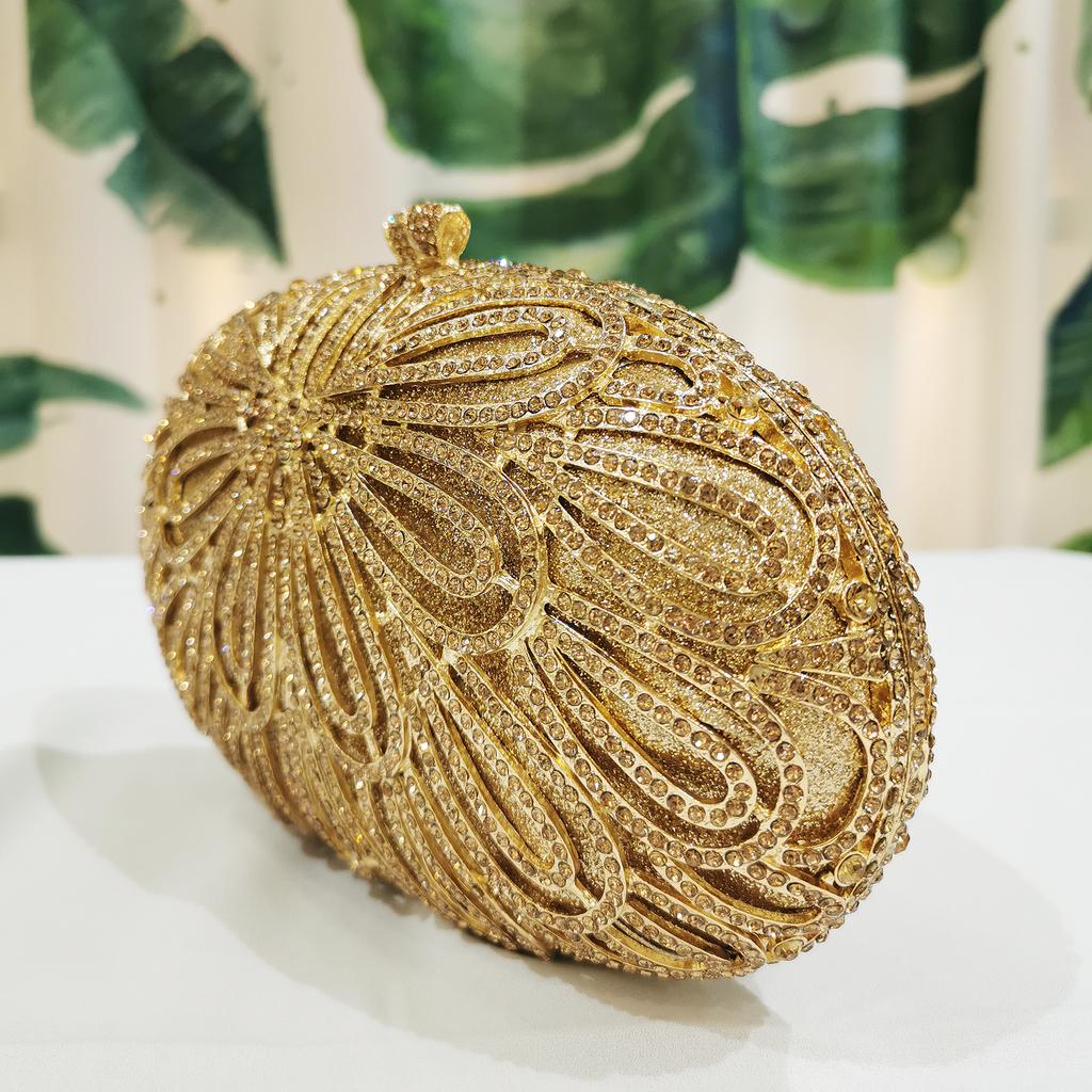 WHTUOHENG Oro Diamante Floreale Sera Donna Pochette Miglior Regalo di Natale Signora Matrimonio Sposa Pochette Telefono Portafogli di Cristallo