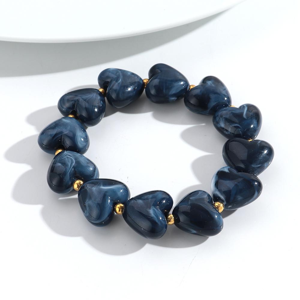 New Acrylic Heart Beaded Elastic Bracelet for Women Trendy Multicolor Resin Love Handmade Bracelets Valentine's Day Jewelry Gift