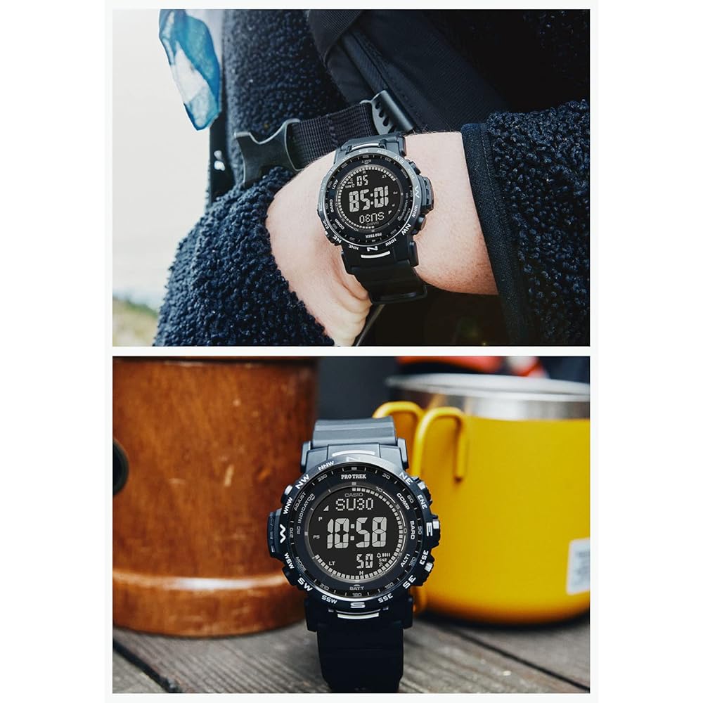 Casio Pro Trek Watch [Official Japanese Product] Climber Line Radio-Controlled Solar Watch with Biomass Plastic Movement PRW-35Y-1BJF Men's All Black