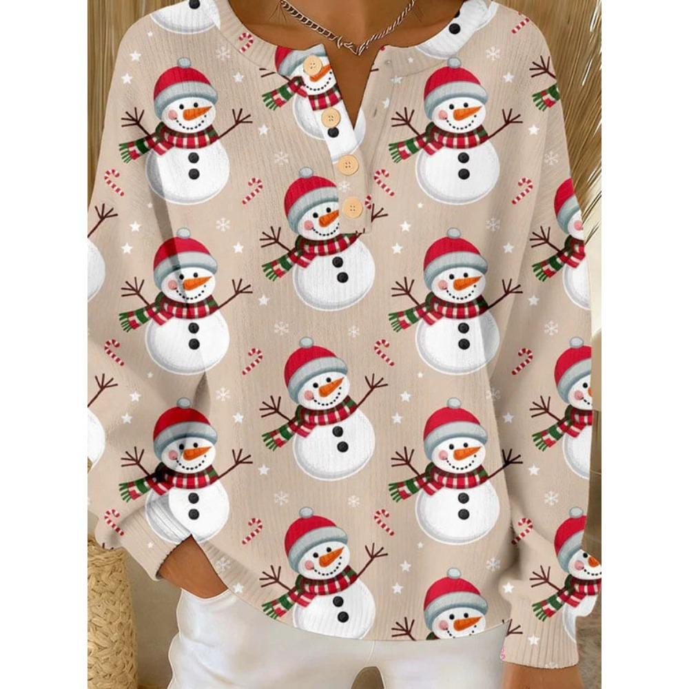 Women's Crew Neck Three‑Button Placket Color‑Block Striped Waffle Knit Loose Long Sleeve Top