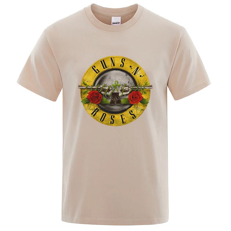 Cool Gun And Rose Pattern Men's Retro Cotton Short Sleeve Summer Fashion Oversized T-shirt For Men Streetwear Tee Tops Unisex