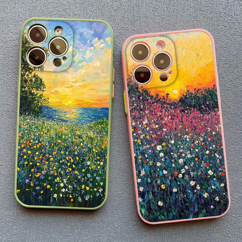 Aesthetic Beauty Sunset Flower Field Phone Case For iPhone 16 13 12 Mini 11 Pro Max 14 15 Plus Pro Max XS X XR 7 8 SE2 Covers