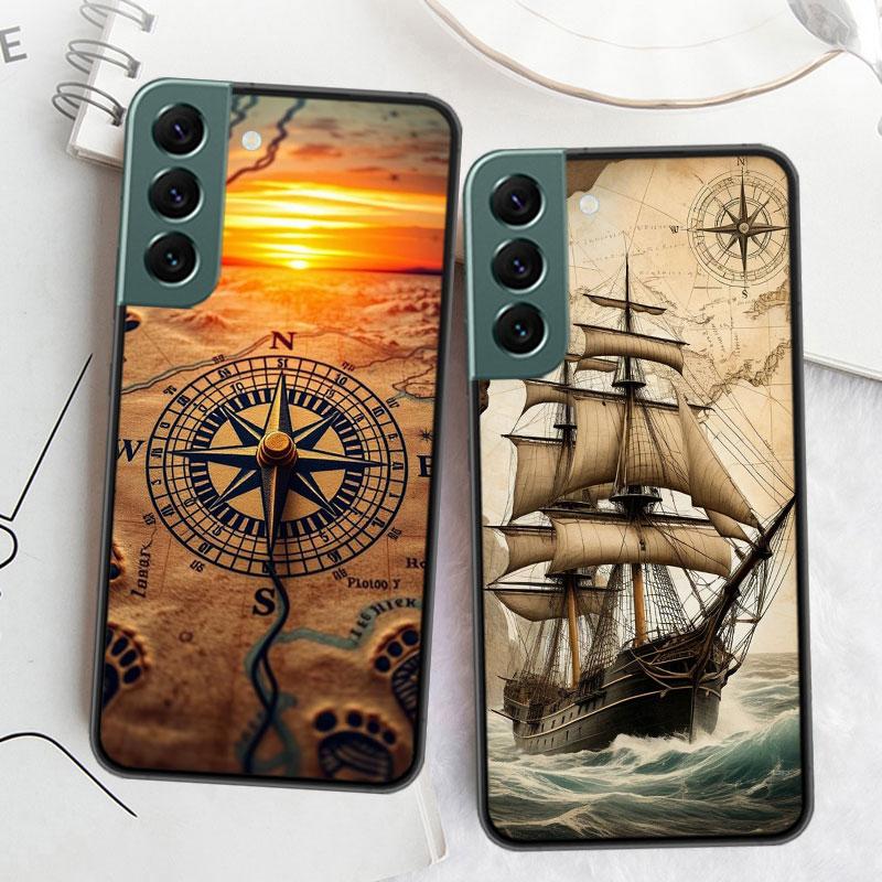 Compass Map Voyage Phone Case For Samsung Galaxy S22 S25 Ultra S21 S10 Plus S26 Edge S20 S23 S24 FE Cover Silicone Soft TPU