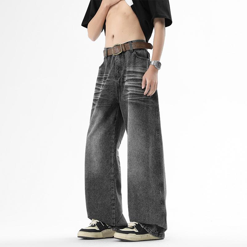 Winter Spring Vintage Wide Leg Denim Pants Men Streetwear Casual Fashion Jeans Trousers