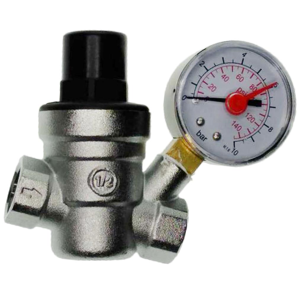 Water Regulator -, Lead Free Brass Adjustable RV Pressure Reducing with Pressure Gauge and Water Filter