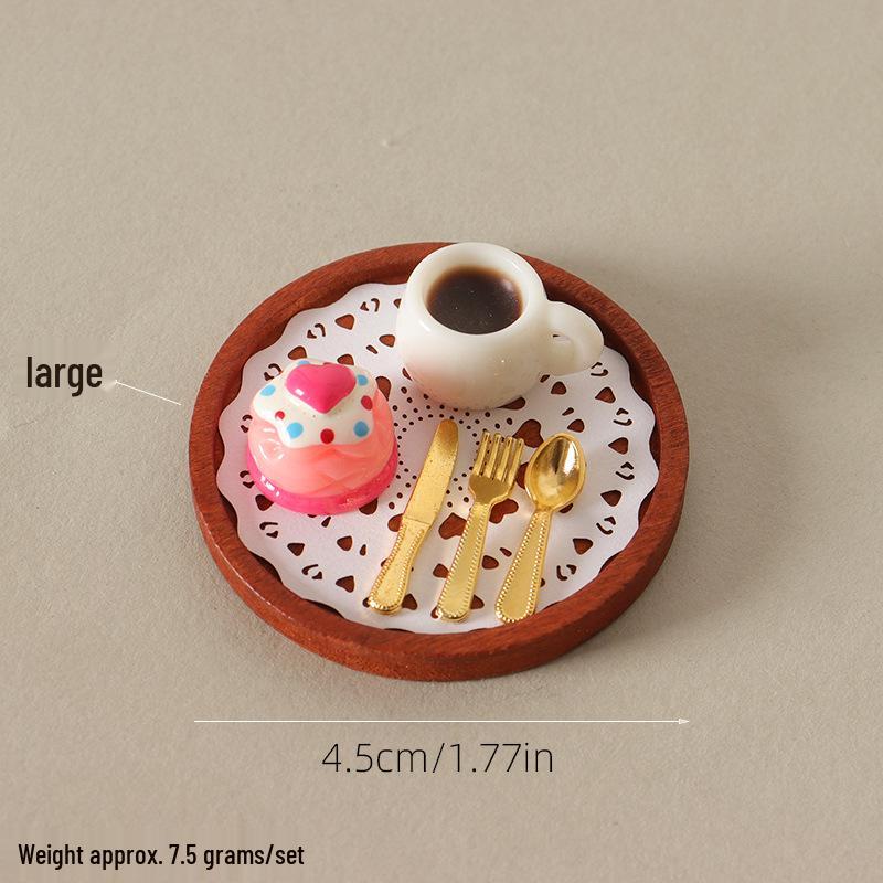 Miniature Dollhouse Snack Set: Cake, Coffee, Knife, Fork, Tray, and Small Realistic Treats for ob11 Dolls
