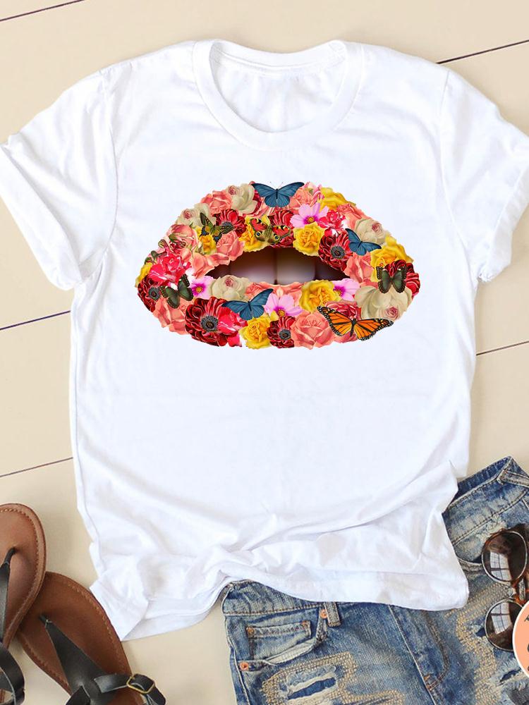 Clothing Summer Short Sleeve Watercolor Lip Sexy New Ladies Casual Unisex Fashion Graphic Tee Tshirts Female T Shirt Clothes