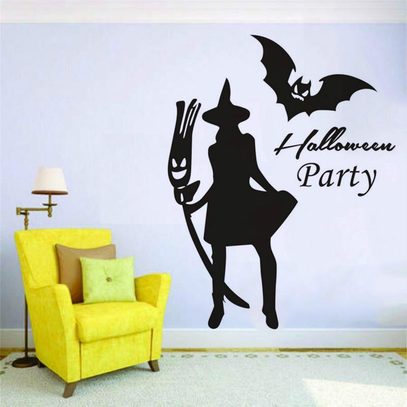 Halloween Witch Bat Room Decorative Wallpaper Removable Creative Wall Sticker