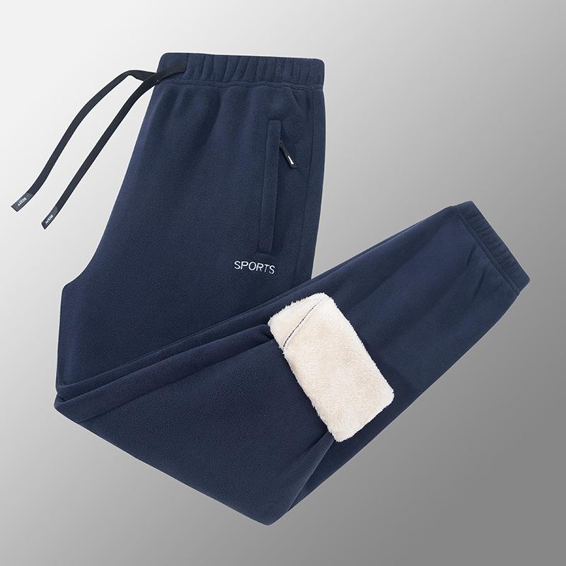 Duży Rozmiar Męskie Zimowe Outdoorowe Wiatroodporne i Ciepłe Spodnie Casual z Dodatkowym Polarem, Grube Polarowe Męskie Spodnie Casual