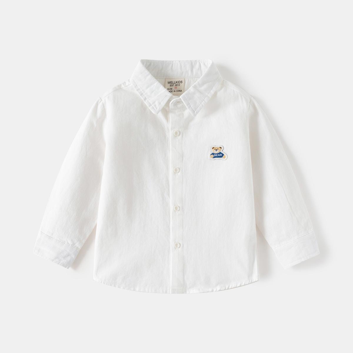 

2025 autumn Boys long-sleeved shirt 2025 new baby striped embroidered shirt Korean version loose shirt 90cm білий
