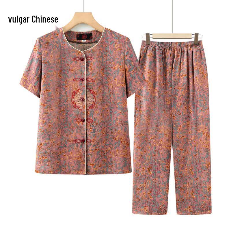 Elderly Women s Summer Floral Shirt & Shorts Set 2XL
