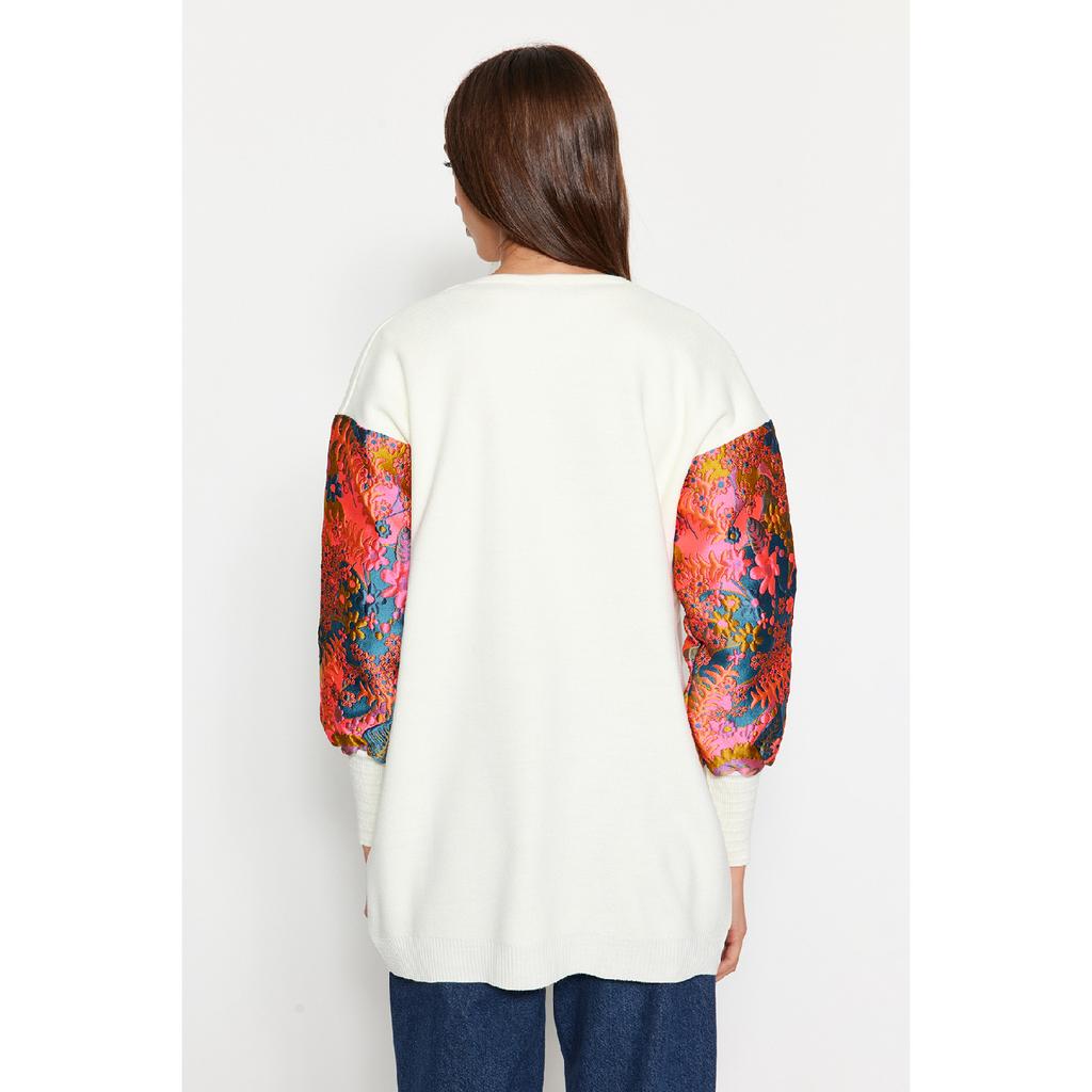 Mâneci ecru cu model Croială confortabilă Tricotaj Cardigan Tctaw24th00086