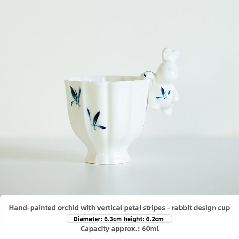 Handmade Butterfly Orchid & Hydrangea Floral Relief Ceramic Gongfu Tea Cup, Chinese Floral Sculpted Tea Set 200ml