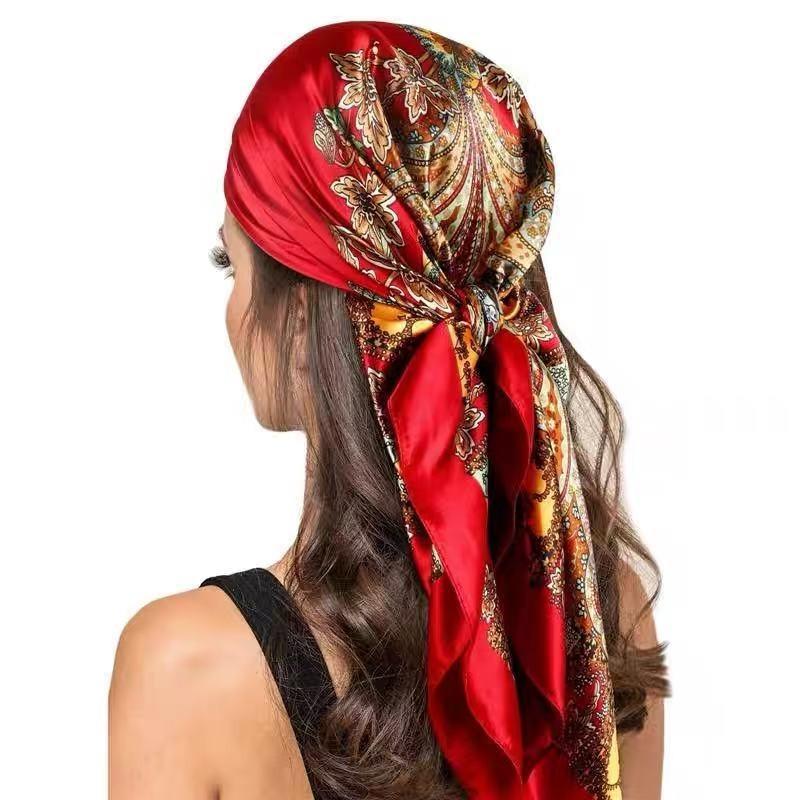 90Cm satin large square scarf headscarf new street retro simple bandanas