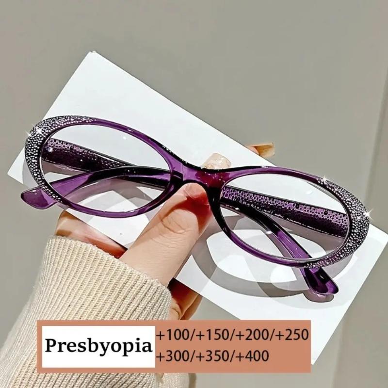 Luxury Diamond Reading Glasses for Women Men Trendy Far Sight Eyewear Blue Light Blocking 0+1.0+4.0
