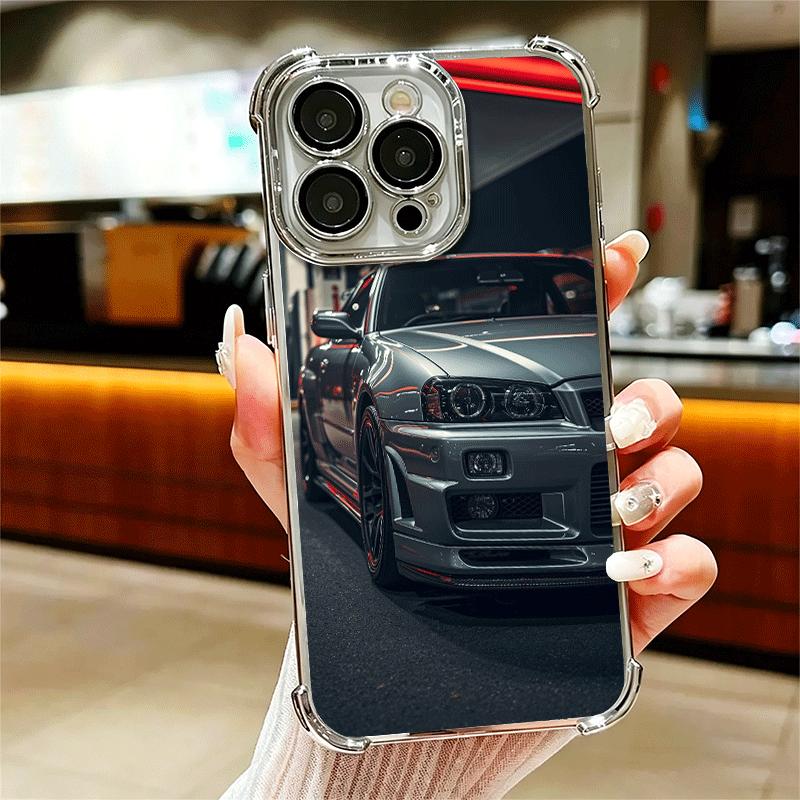 

Sports Car G-GTRR R32 R34 Cool Plating Phone Case For Iphone 16 17 Pro Max Air 16E 14 15 Plus 12 13 Mini Anti-Fall Airabag Cover iPhone 16E