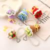 Handmade Crochet Flower Bouquet Bag Charm With Pearl Chain Knitted Rose Clasp Cute Floral For Backpack Bag Charm