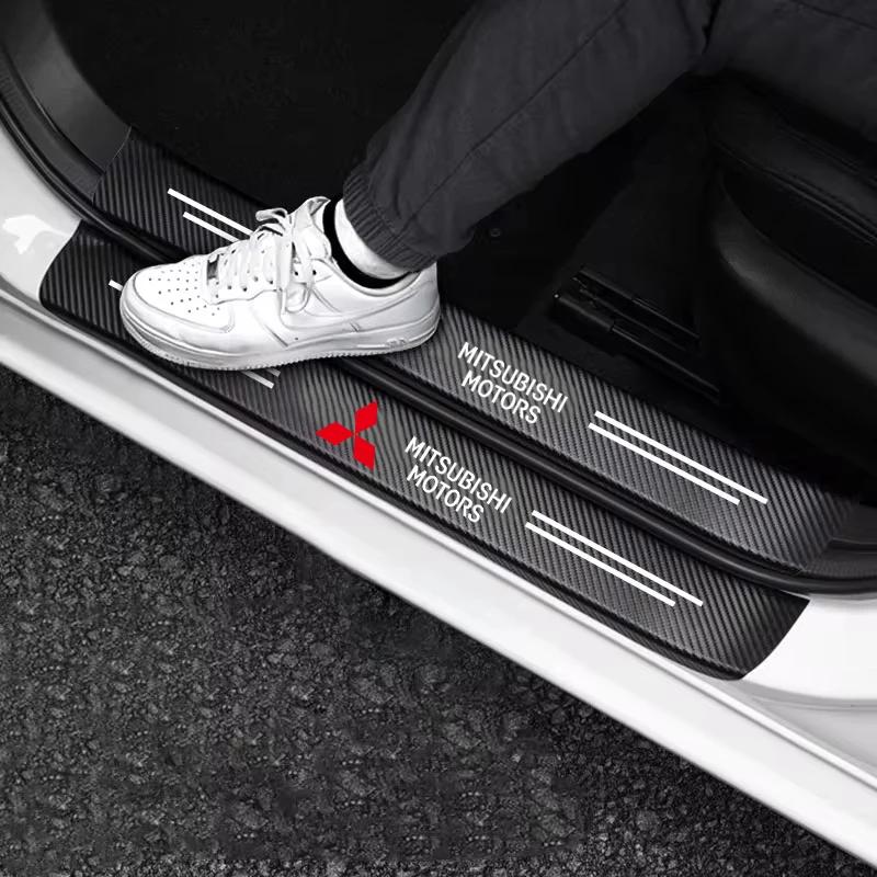 Car Threshold Strip Carbon Fiber Sticker Car Door Sill Protector Accessories For Mitsubishi ASX Lancer EVO Pajero Outlander L200