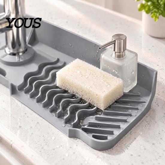 Silicone Countertop Protector Faucet Mat for Kitchen Sink, Foldable Sink Splash Guard with 7 Degree Counter Organizer Slope And Snap Lock, Water