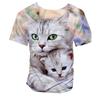 Süße Katze 3D-Druck Kinder T-Shirts Tier-Thema Rundhals Kurzarm Lockere T-Shirts für Schule Spielplatz Tägliche Draußen Freizeit Momente