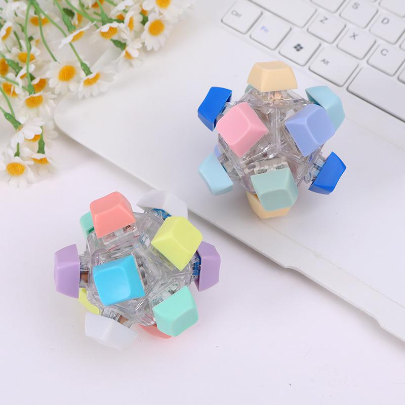 Colorful ball luminous button pinch music decompress finger decompression keychain Rubik's cube car key toy cartoon