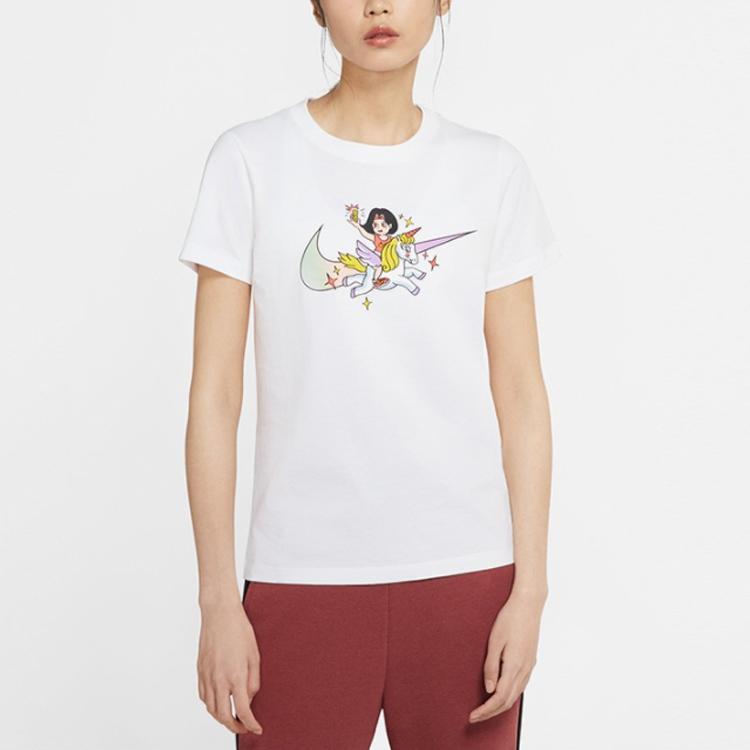 Nike Unicorn Cartoon Logo Knit Short Sleeve T-Shirt Women Tops White CW6758-100